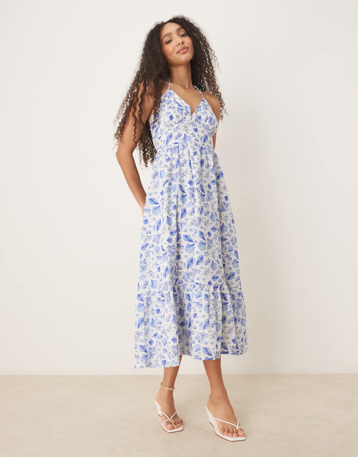Nobody's Child Bellerose halter neck midi dress in blue shell print