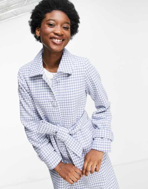Nobody's Child belted coat in blue dogtooth, 3 of 4