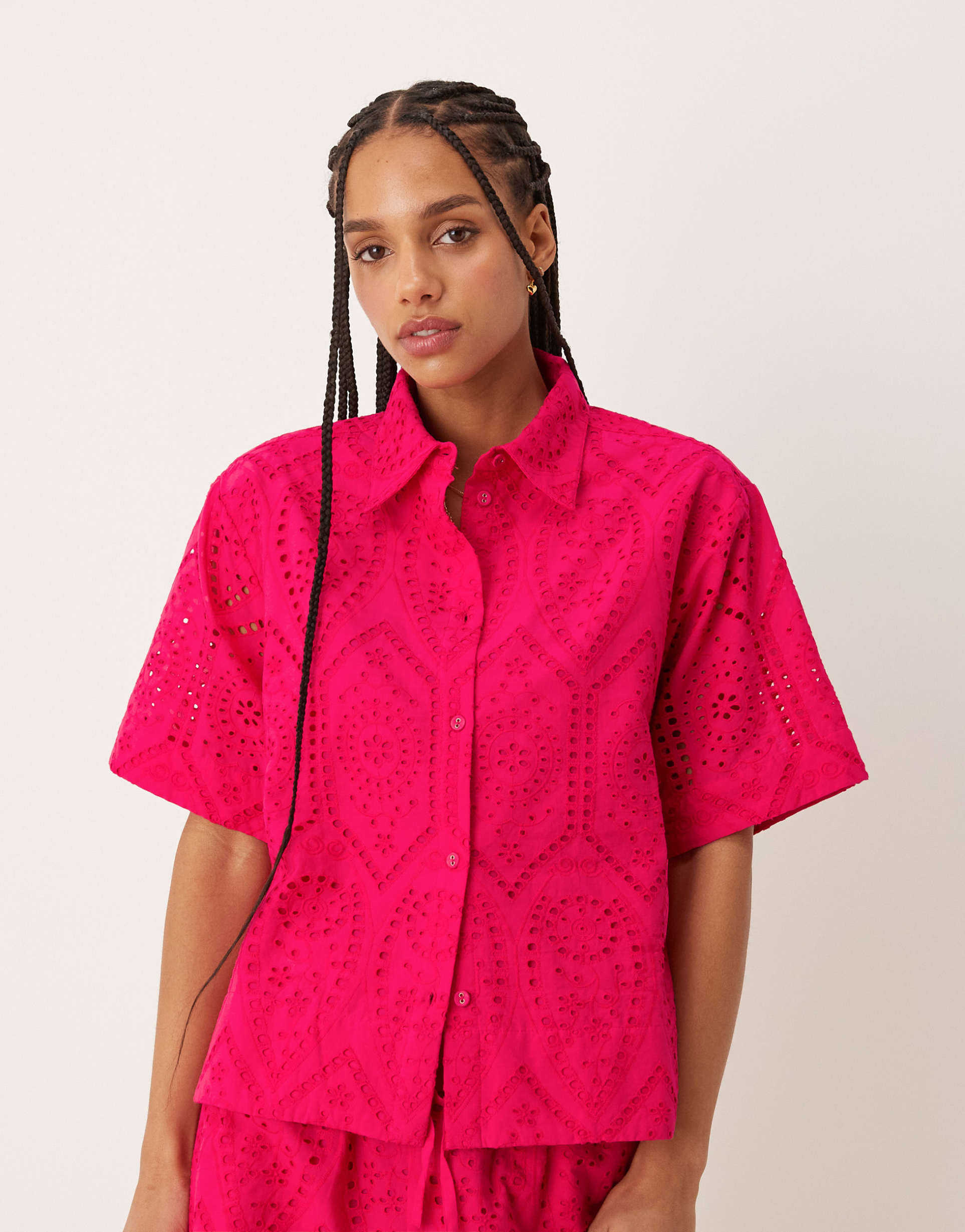 nobody's child bennie cropped shirt in pink eyelet - part of a set