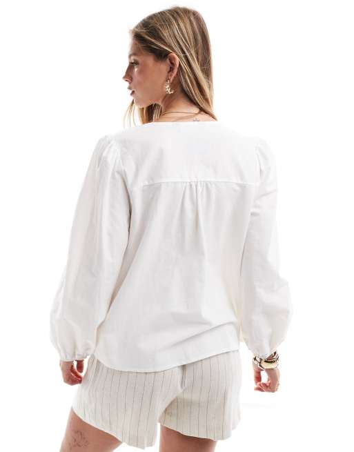 Nobody's Child - Bernadetta - Blusa bianca a maniche lunghe con laccetti, 3 di 4