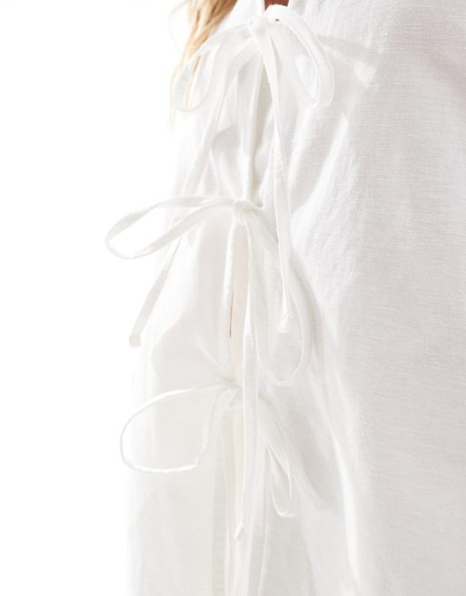Nobody's Child - Bernadetta - Blusa bianca a maniche lunghe con laccetti, 4 di 4