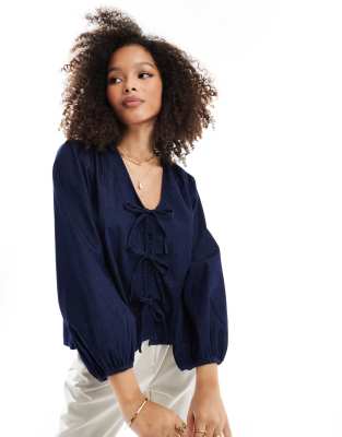 Nobody's Child Bernadetta Denim Blouse In Dark Blue