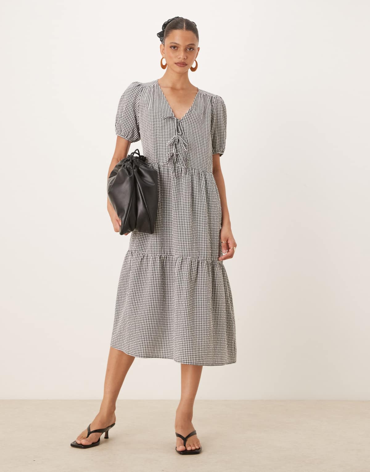 Nobody's Child Bernadetta midi dress in micro mono gingham