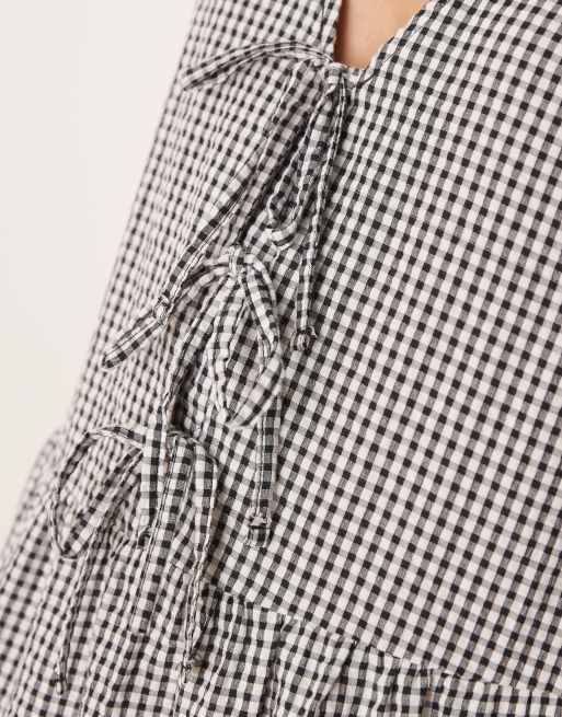 WHITE AND BLACK MICRO CHECK DRESS IN POPLIN, BABY