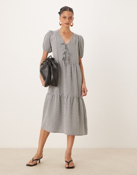 Nobody's Child - Bernadetta - Midi-jurk in zwart en wit met gingham ruit - view 1