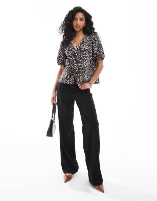 nobody's child bernadetta tie-front top in leopard print