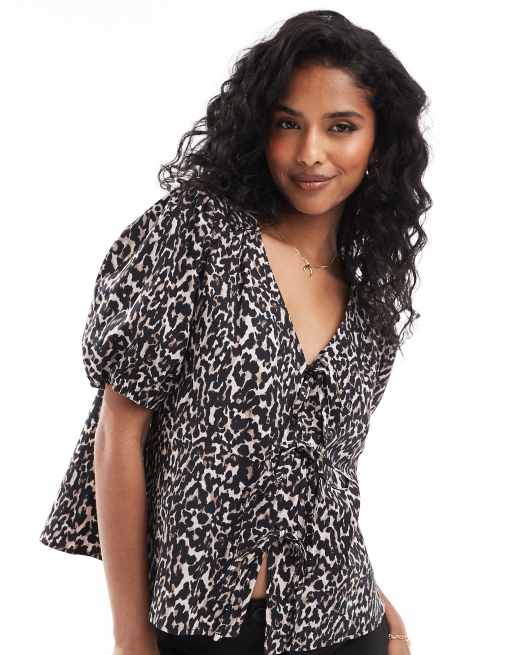 Nobody's Child - Bernadetta - Top med leopardprint og bindebånd foran