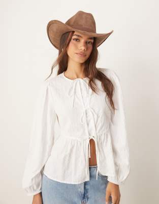 Bernice tie front blouse in cream-White