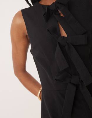 Nobody's Child Bertha Bow Front Straight Leg Jumpsuit In Black