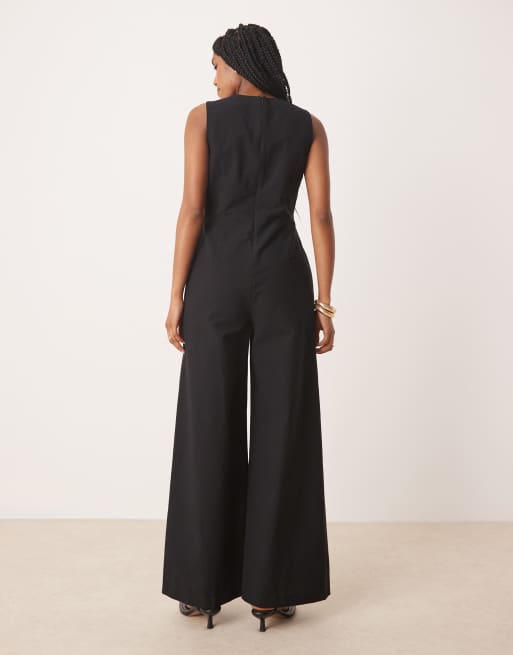 Nobody's Child Bertha bow front straight leg jumpsuit in black, 3 of 4