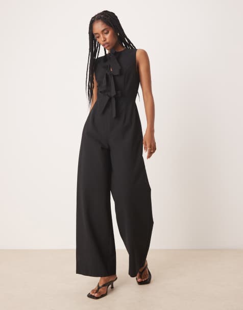 Nobody's Child – Bertha – Czarny kombinezon z prostymi nogawkami i kokardkami z przodu - view 1