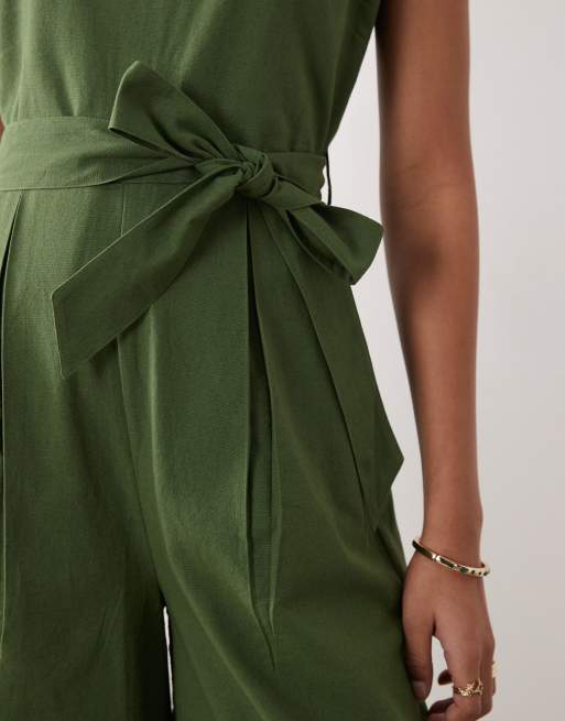 Nobody's Child – Bessie – Jumpsuit in Grün mit eckigem Ausschnitt und Schleifendetail, 3 von 4