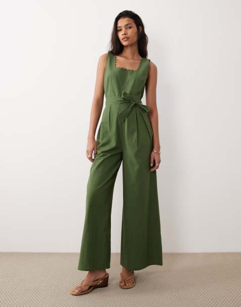 Nobody's Child Bessie square neck bow detail jumpsuit in green - view 1