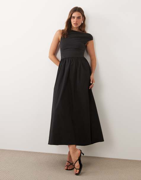 Nobody's Child Beth modal blend one shoulder short sleeve pocket detail midi dress in black - view 1