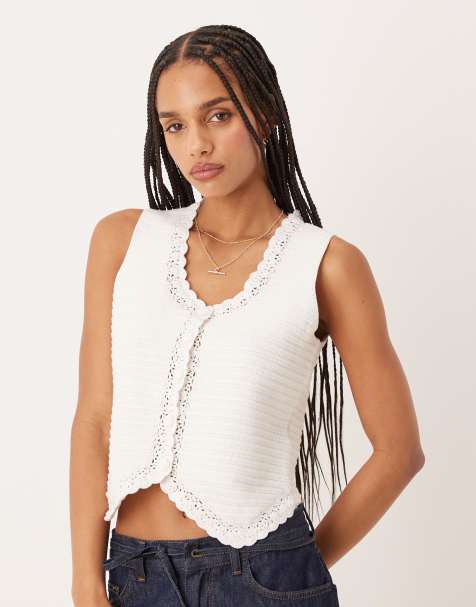 Nobody's Child crochet knitted waistcoat in white