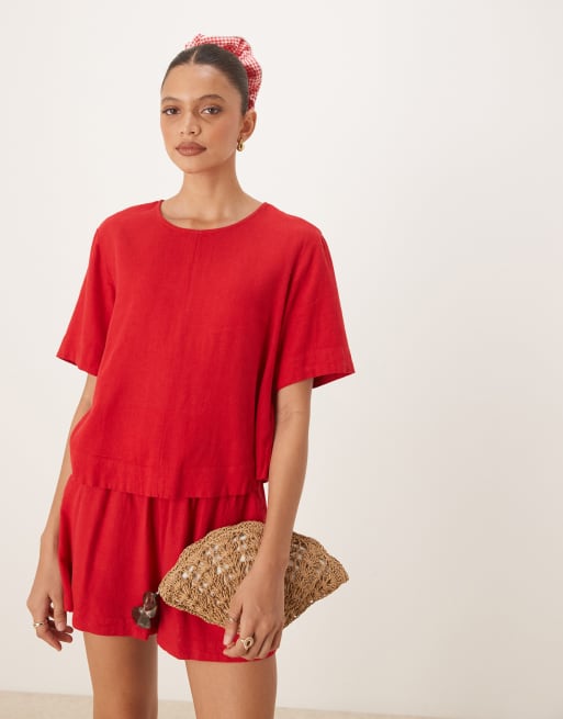 Nobody's Child Billy linen top in red - part of a set