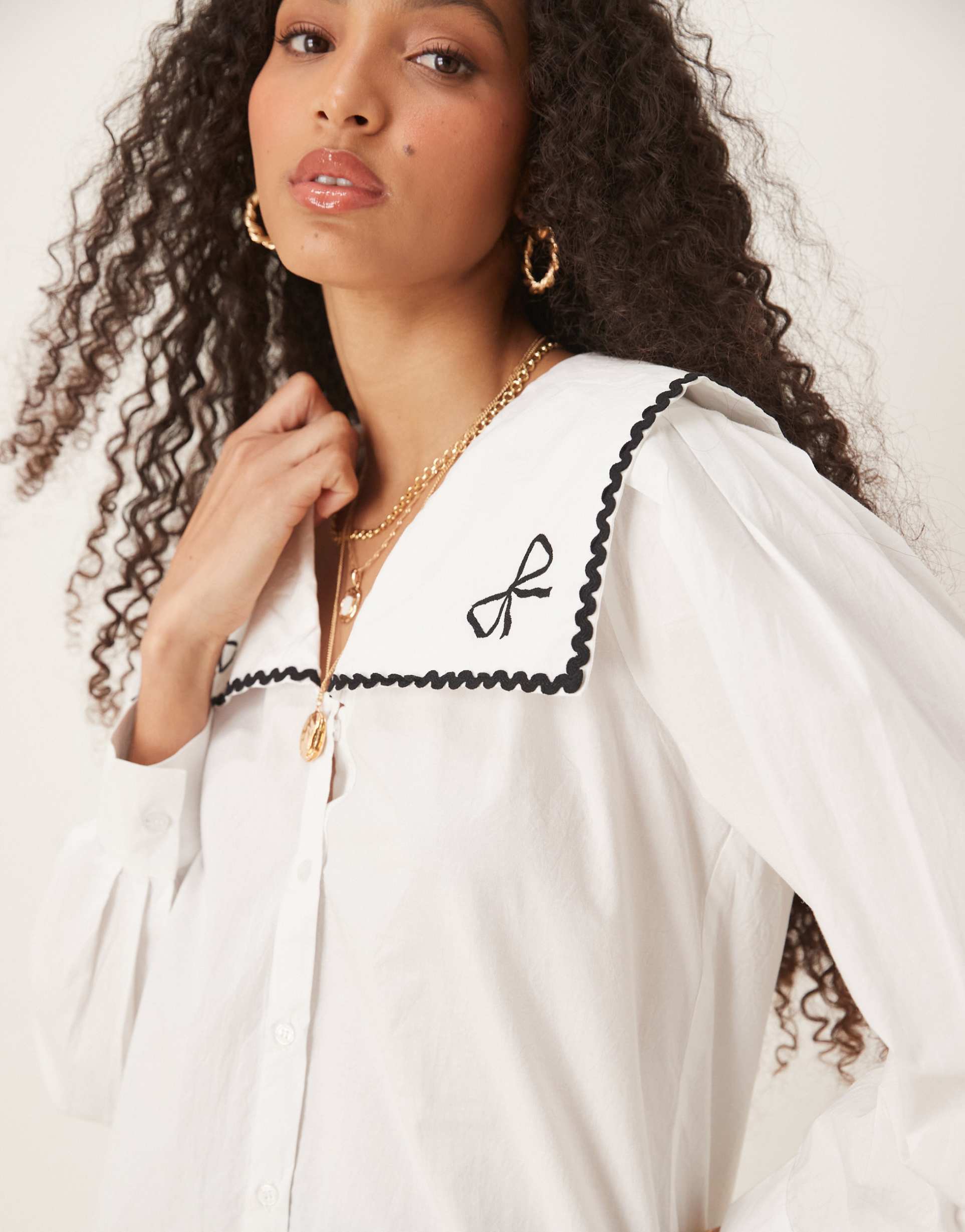 nobody's child bingley bow detail collar blouse in white