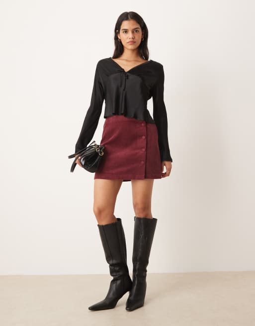 Nobody's Child Bingley cord wrap button front mini dress in red