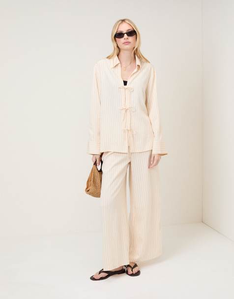 Nobody's Child Binky shirt with tie front in cream co ord - view 1