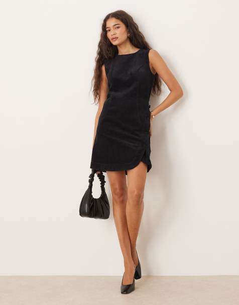 Nobody's Child Birch tailored cord pinafore mini dress in black - view 1