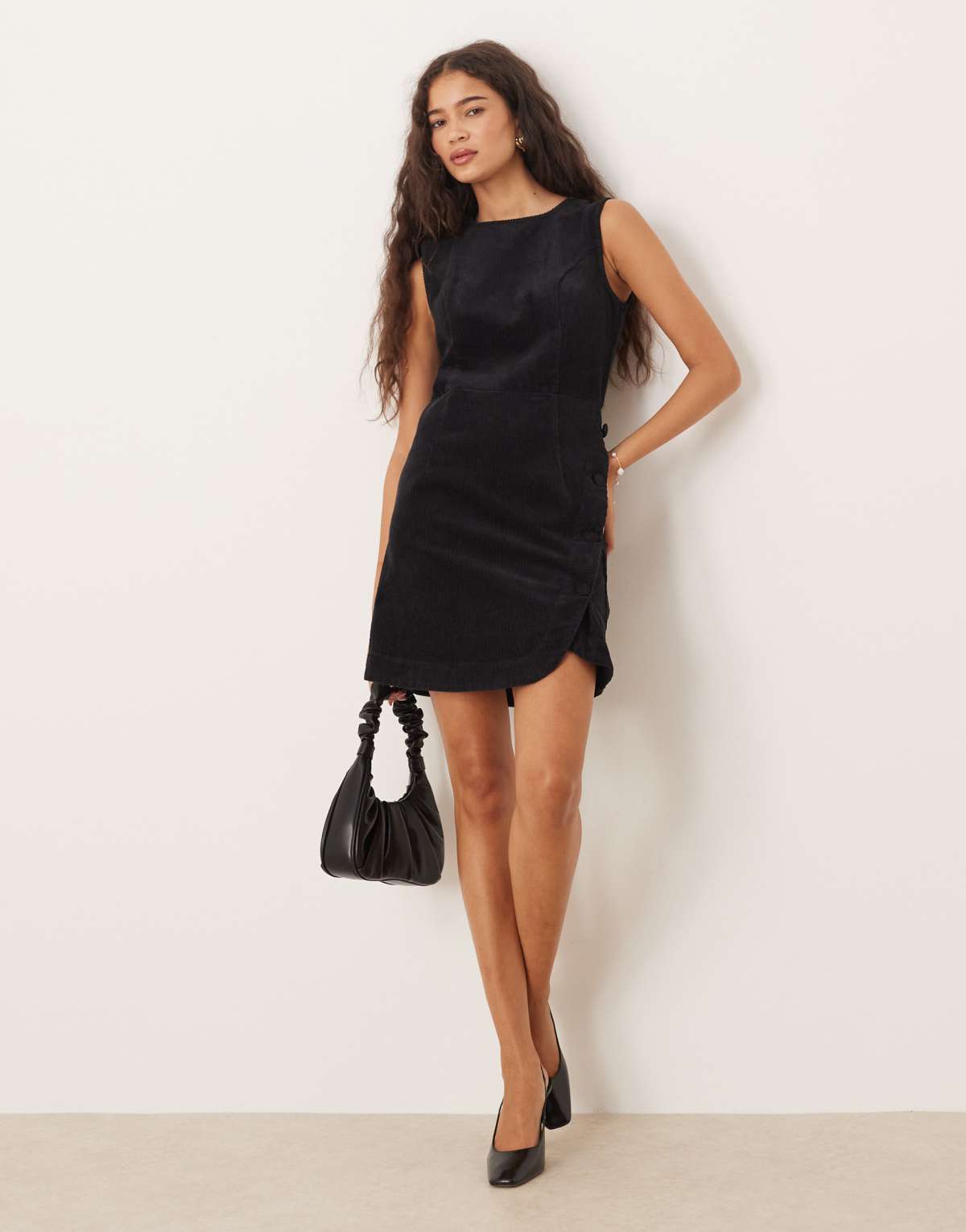 Nobody's Child Birch tailored cord pinafore mini dress in black