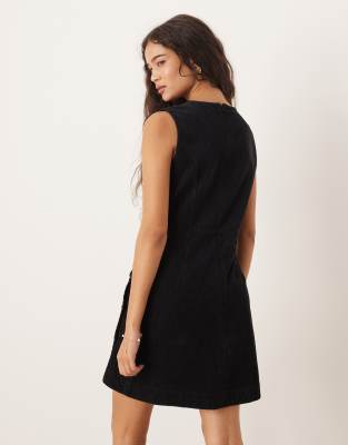 Nobody's Child Birch Tailored Corduroy Pinafore Mini Dress In Black