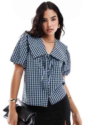 Shop Nobody's Child Birdie blouse in blue check Online – Trendy & Affordable Fashion