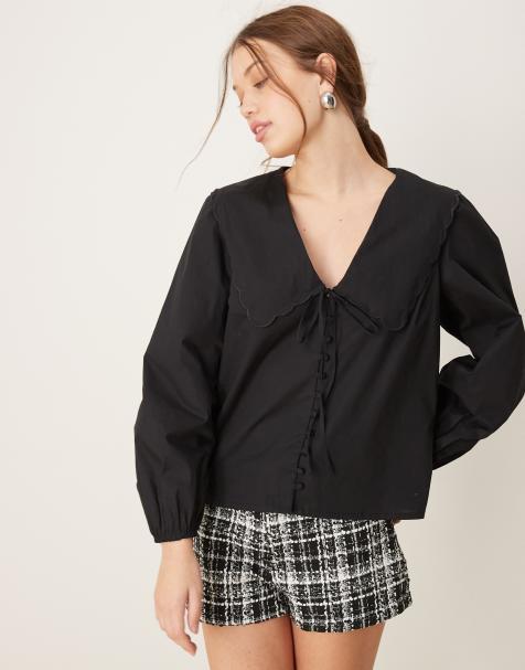 Nobody's Child Birdie blouse with scallop collar in black - view 1