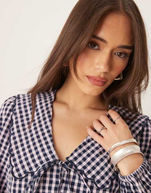 Nobody's Child Birdie blouse with scallop collar in mono gingham, 3 of 4