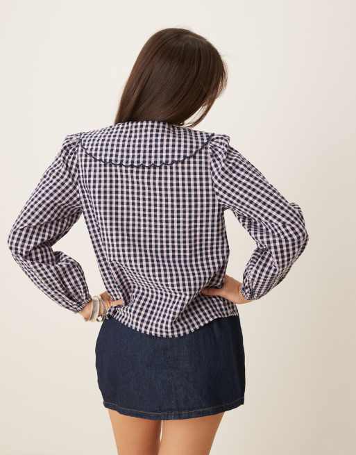 Nobody's Child Birdie blouse with scallop collar in mono gingham, 4 of 4