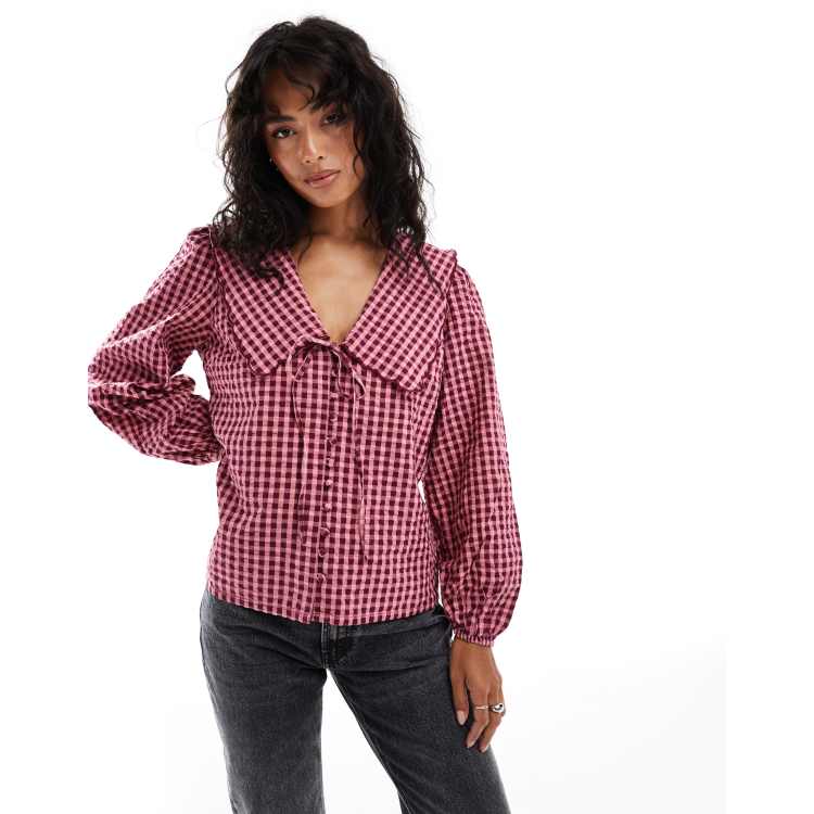 Nobody's Child Birdie blouse with scalloped collar in pink gingham