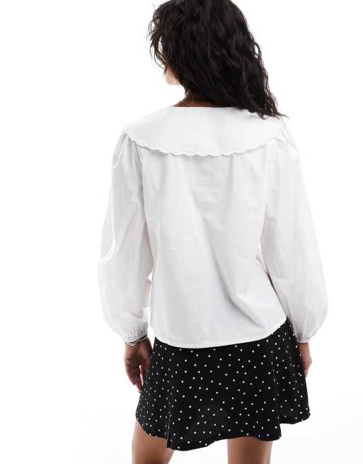 Nobody's Child Birdie blouse with scalloped collar in white, 4 of 4