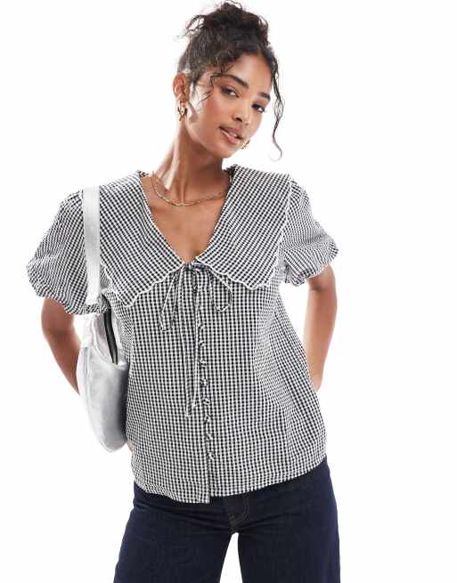 Nobody's Child - Birdie - Blusa a maniche corte nera a quadri
