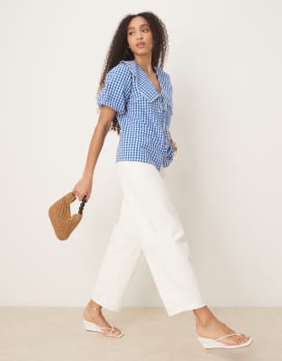 NOBODY'S CHILD BIRDIE COLLARED PUFF SLEEVE TOP 