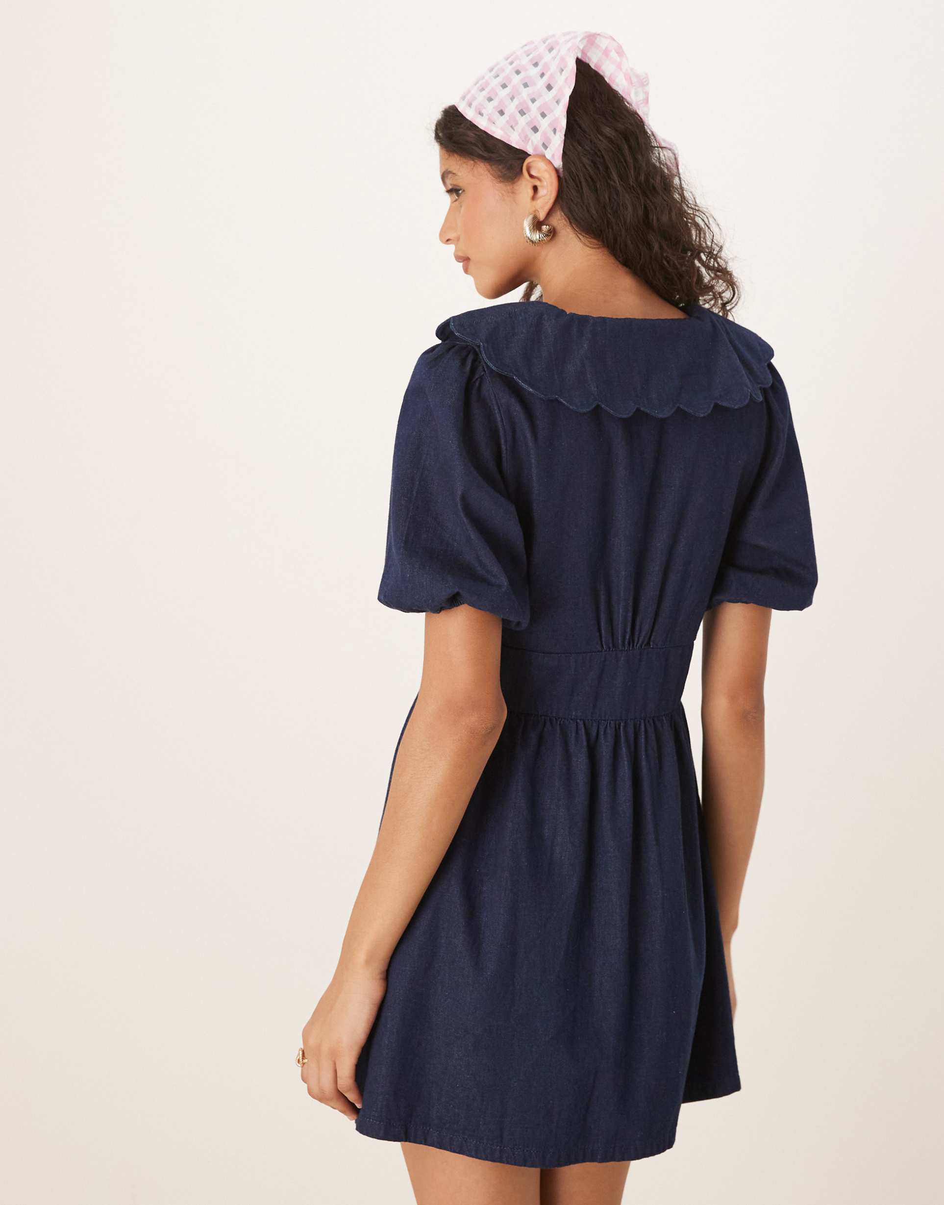 nobody's child birdie denim mini dress in dark blue
