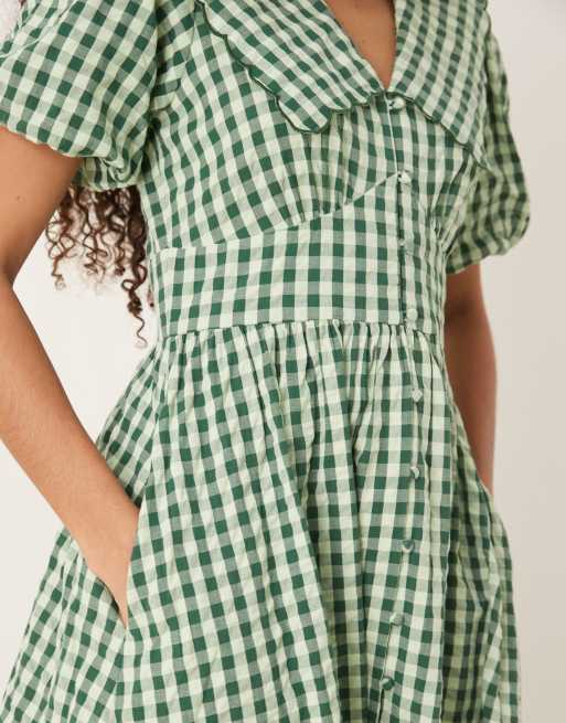 slim fit dress slacks Green Gingham Starlight Midi Dress