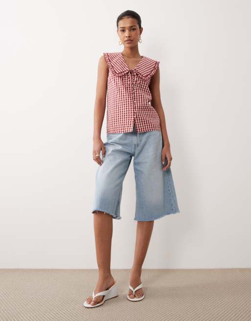 Nobody's Child – Blair – Bluse in Rot mit Vichy-Karomuster und Rüschenkragen, 4 von 4