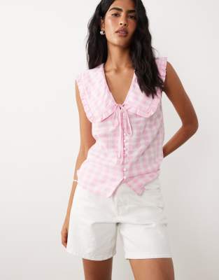 Nobody's Child Blair Ruffle Trim Collar Button Up Blouse In Pink