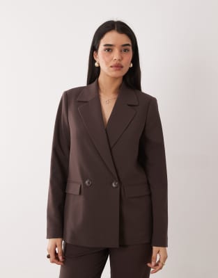 Blazer d'ensemble élégant à double boutonnage en laine mélangée - Marron chocolat-Brown 38