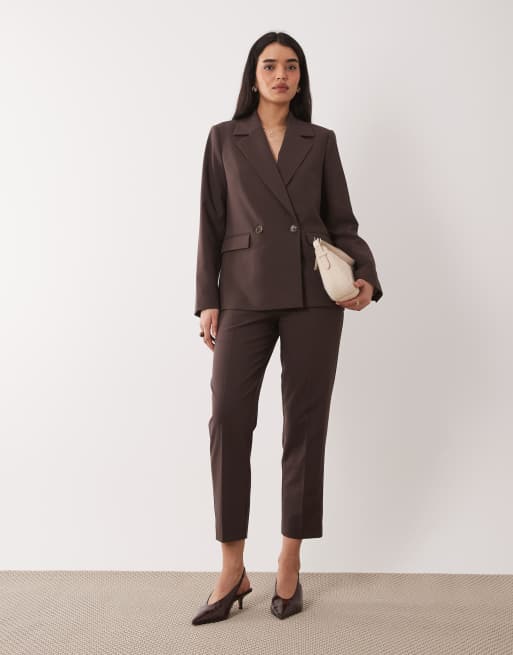 Nobody's Child - Blazer d'ensemble élégant à double boutonnage en laine mélangée - Marron chocolat, 2 de 4