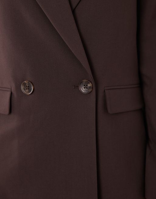 Nobody's Child - Blazer d'ensemble élégant à double boutonnage en laine mélangée - Marron chocolat, 3 de 4