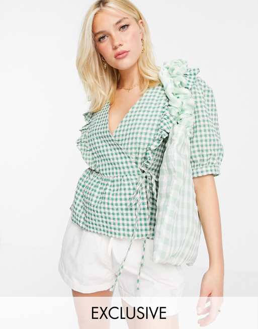 Nobody's Child - Blusa avvolgente a quadretti con colletto con volant