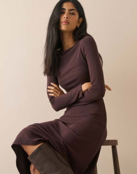 Nobody's Child Boat neck bronte midi dress in brown - view 1