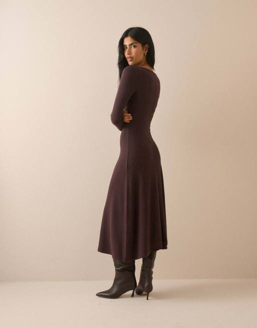 Nobody's Child Boat neck bronte midi dress in brown, 2 of 5