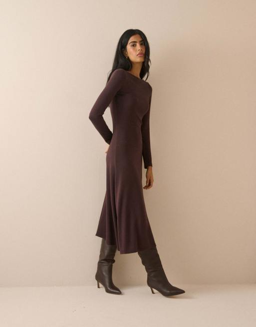 Nobody's Child Boat neck bronte midi dress in brown, 4 of 5