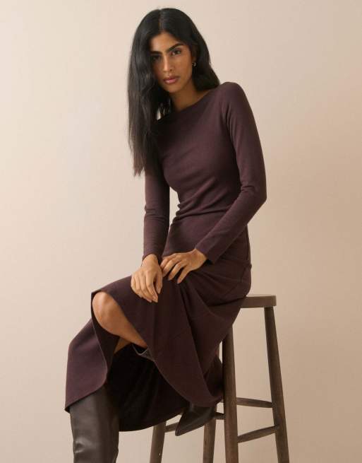 Nobody's Child Boat neck bronte midi dress in brown, 5 of 5