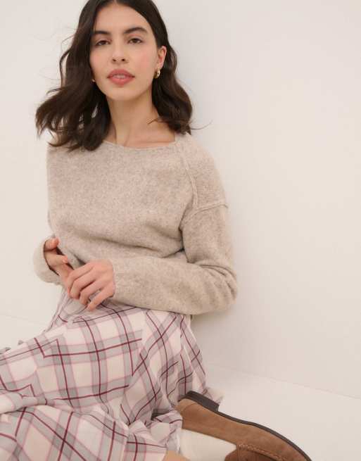 Nobody's Child Boat neck knitted jumper in beige, 4 of 5