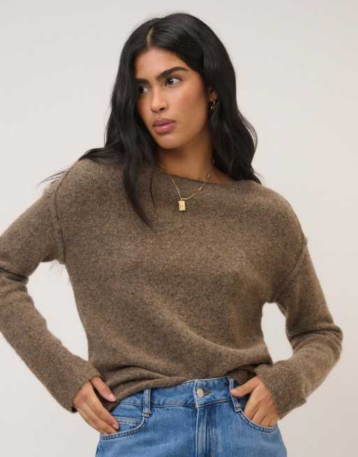 Nobody's Child Boat neck knitted jumper in brown, 6 of 6