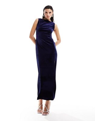Shop Nobody's Child Bodycon Velvet Midi Dress With Thigh Split In Blue
