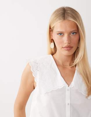 Bonnie - Blouse d'ensemble en coton majoritaire style broderie anglaise avec col oversize - Blanc 32